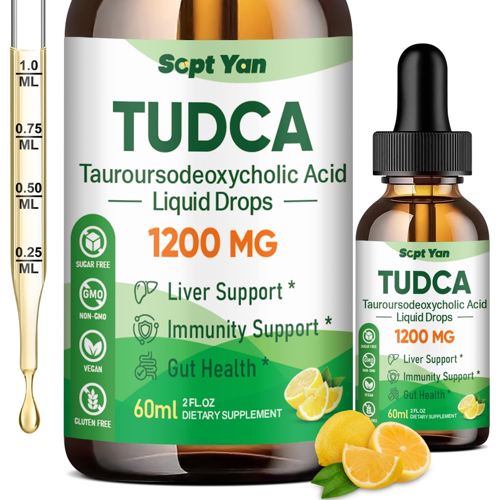 TUDCA Supplement 1200mg Liquid Drops, Lever Supplement met TUDCA, NAC, Milk Thistle Seed en Dandelion, voor leverondersteuning, en Gallblad Cleanse & Repair, Sugar-Free, Vegan, Lemon Flavor, 2 Fl Oz