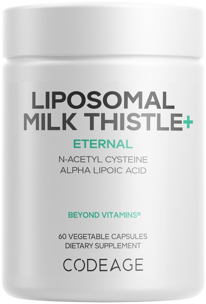 Codeage Liposomal Milk Thistle+ Supplement - Silymarin van Silybum Marianum, NAC, Artichoke Leaf, Dandelion Root, Alpha Lipoic Acid, BioPerine, Liposomale Levering - Non-GMO - 60 Capsules