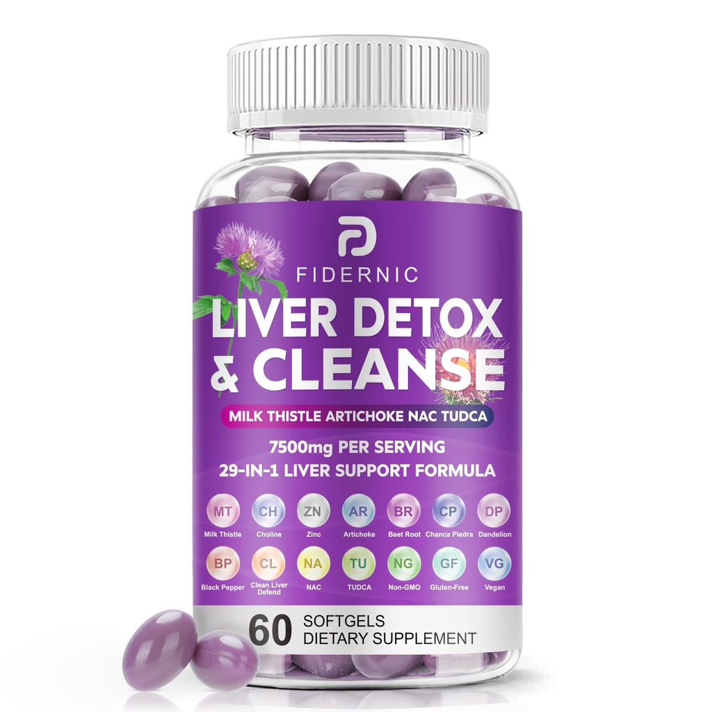 Lever Reiniging Detox & Reparatie - Herbal Lever Ondersteuning Melkdistel Supplement, 7500mg sterkte Lever Gezondheid Ondersteuning met Silymarin Artichoke Extract Dandelion Beet TUCCA Choline NAC, 60 Softgels