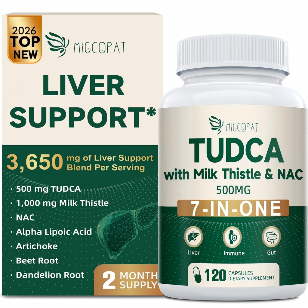 Migcopat 7-in-One TUDCA Supplement, 3650mg met melkdistel, NAC, Alpha Lipoic Acid, Dandelion Root, Bile Salts TUDCA voor leverreiniging Detox & Repair, Bile Flow en Digestieve Ondersteuning - 120 Capsules