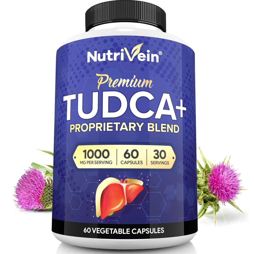 Nutrivein Premium TUDCA+ Lever Ondersteuning Supplement 1000mg - 30 Day Supply (60 Caps): TUDCA supplement Zouten voor lever Wellness