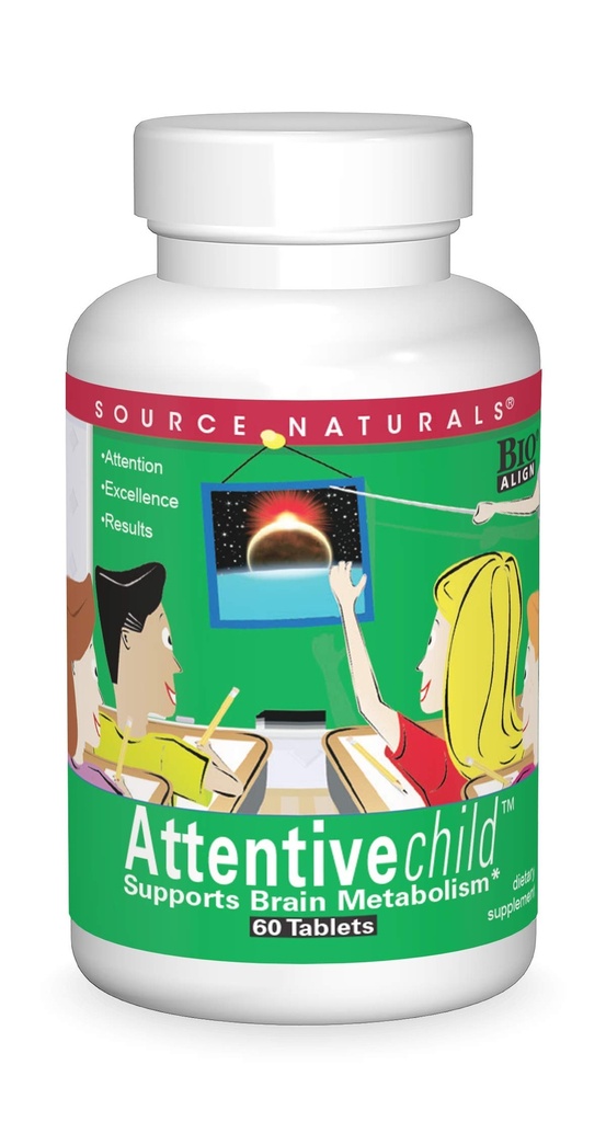 Source Naturals Attentive Child - Gezonde Cognitieve Nutriënten voor Actieve Kinderen - Verbeterde Focus & Attentie met DMAE, Magnesium, Zink & Grape Seed Extract - 60 tabletten