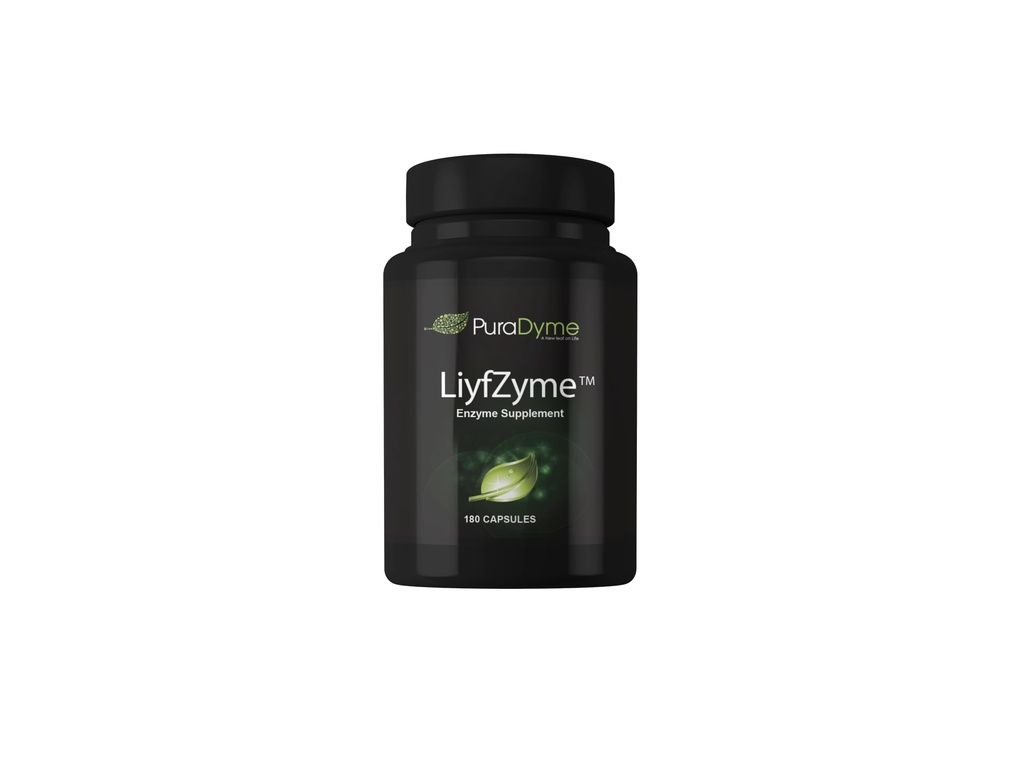 LiyfZyme Plant Based Digestief Enzyme Supplement - 180 Veggie Caps. PuraDyme Door Lou Cornoa.