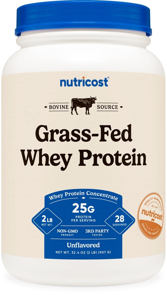 Nutricost Grass-Fed Wei eiwitconcentraat (Unflavored) 2LBS - niet gedenatureerd, non-GMO, glutenvrij