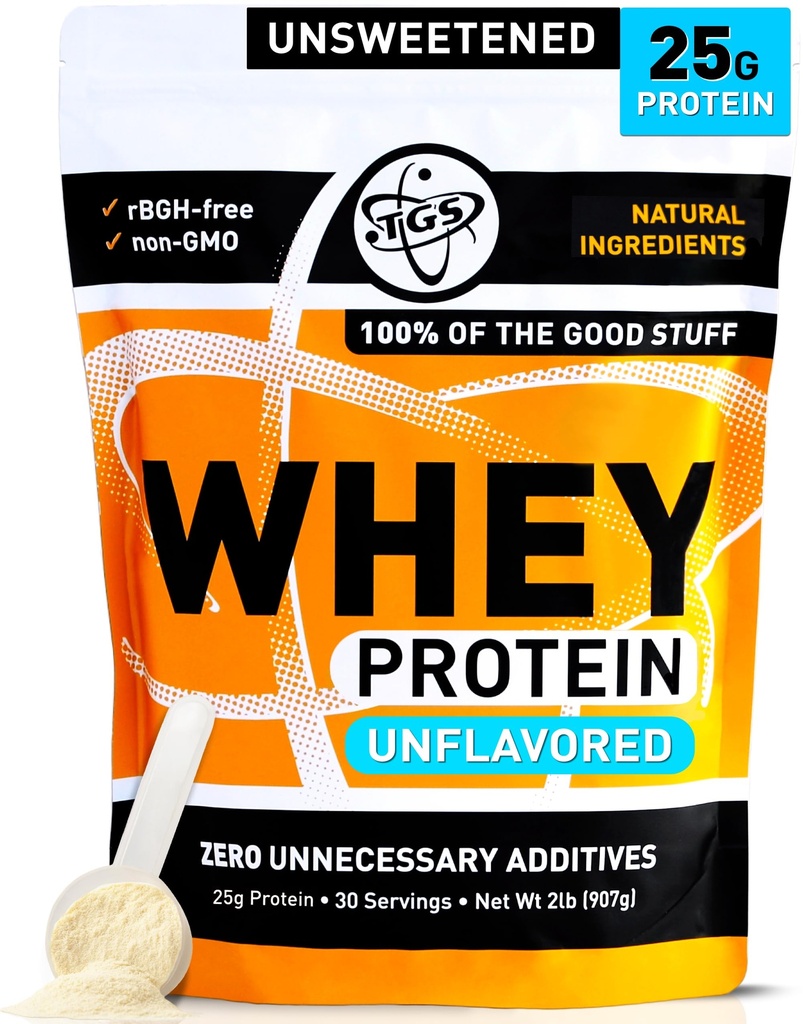 TGS Voeding Wei Proteïne Poeder Ongearomatiseerd, ongezoet - Geen kunstmatige ingrediënten voor mannen en vrouwen - 2lb Soy-Free, Geen Gluten, Keto vriendelijk - Post Workout Muscle Recovery