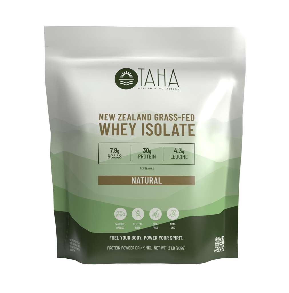 Taha Health & Nutrition Natural Unflavored Whey Protein Isolate, 30g Protein, 7.9g BCAAs, 4.3g Leucine 