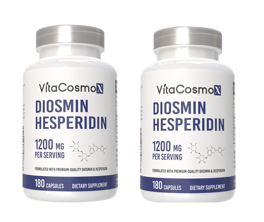 Diosmin Hesperidin 1200 mg Complex, 180 capsules, Citrus Bioflavonoïden Rich Fruit Extract, 100% vegetarisch, niet-GMO & Glutenvrije Diosmin Supplement met maximale sterkte - 2 verpakkingen