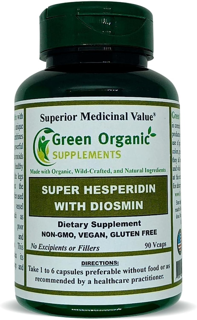 Green Organic Supplements Hesperidin, Diosmin, Narangin, Unieke Formule (Hand Made, Non-GMO, Vegan, & Glutenvrij) (Single)