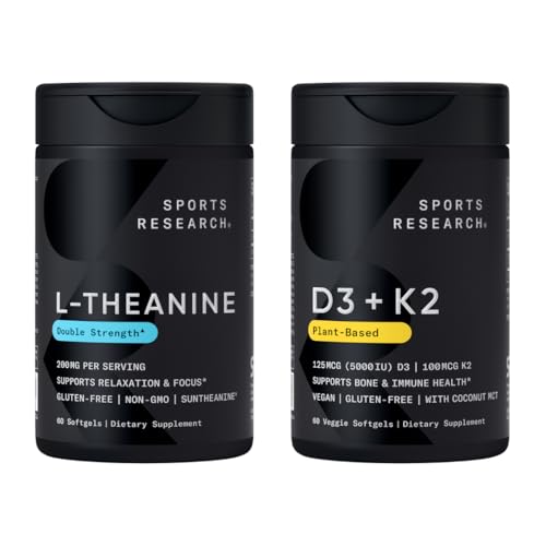 Sports Research® Sunshine's Touch Pack - Double Strength L-Theanine Supplement 200mg + Vegan D3 5000iu with Vitamin K2 100mg