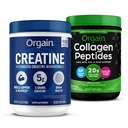 Orgain Creatine Monohydraat Poeder 17.64 Oz (100 porties) & Collageen Peptides Powder 1lb (20g Grass Fed) Bundle - Unflavored, Non-GMO Supplementen voor spier, hersenen, huid & gezamenlijke ondersteuning