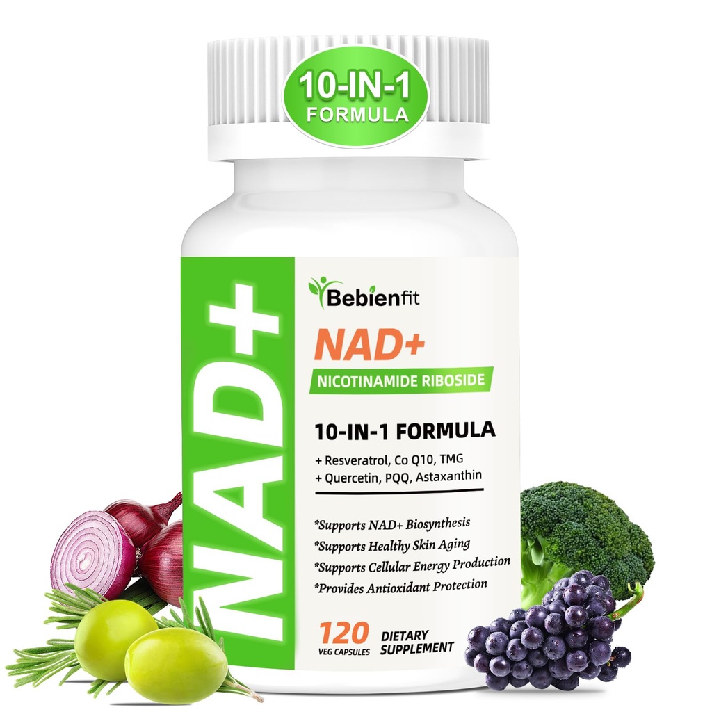 Nad Supplement for Healthy Aging | Energy| Antioxidant| Skin Health| Focus ,10-in-1 Formula with NR,Trans-Resveratrol,CoQ10,Astaxanthin,PQQ,TMG,Quercetin,Olive Fruit Nad+ for Women Men,120 Vegan Caps