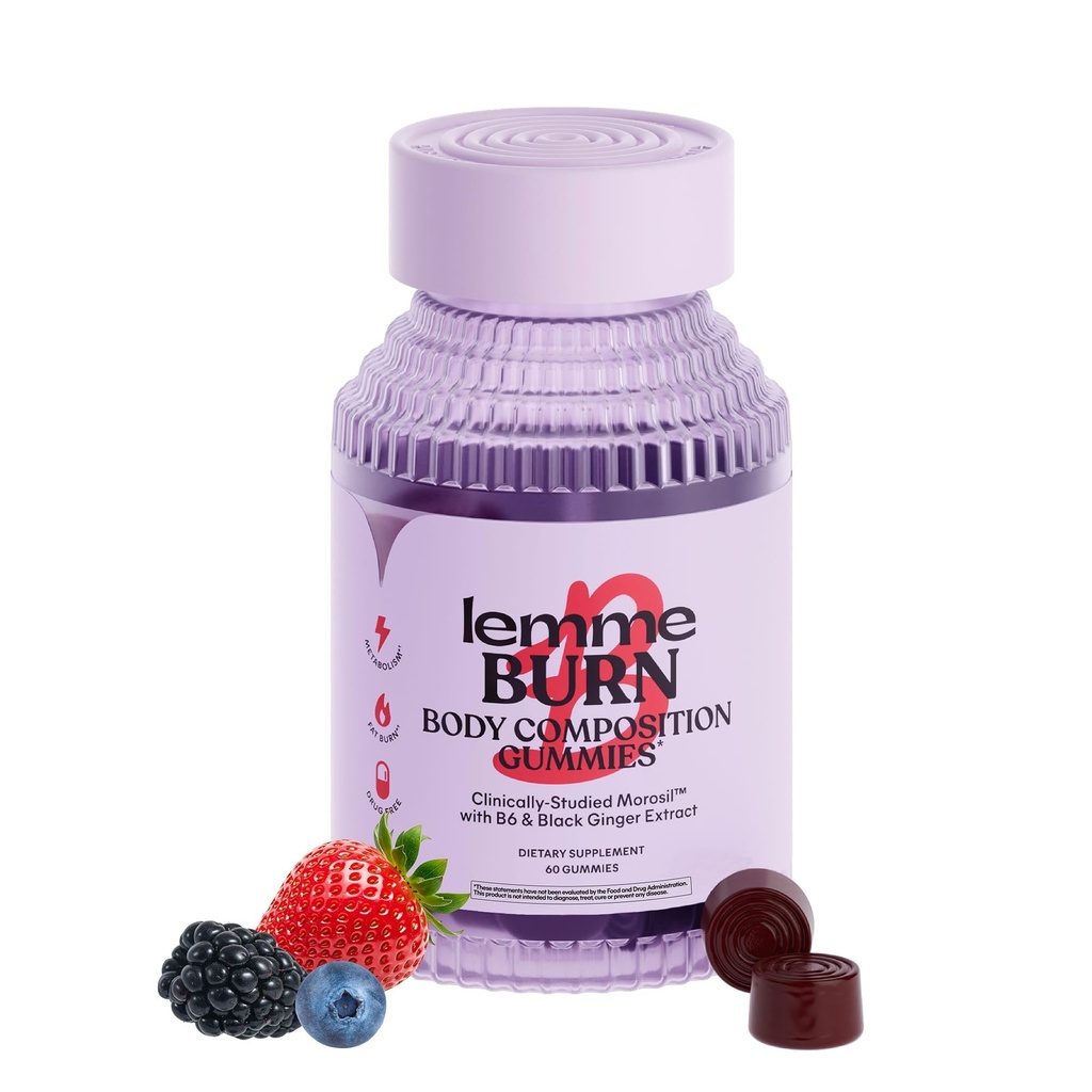 Lemme Burn Belly Fat & Metabolisme Gummies for Women & Men with Clinically Studed Morosil, Black Ginger, B6, B12, Chromium, Vegan, Glutenvrije, Berry Flavor (60 Tel.)