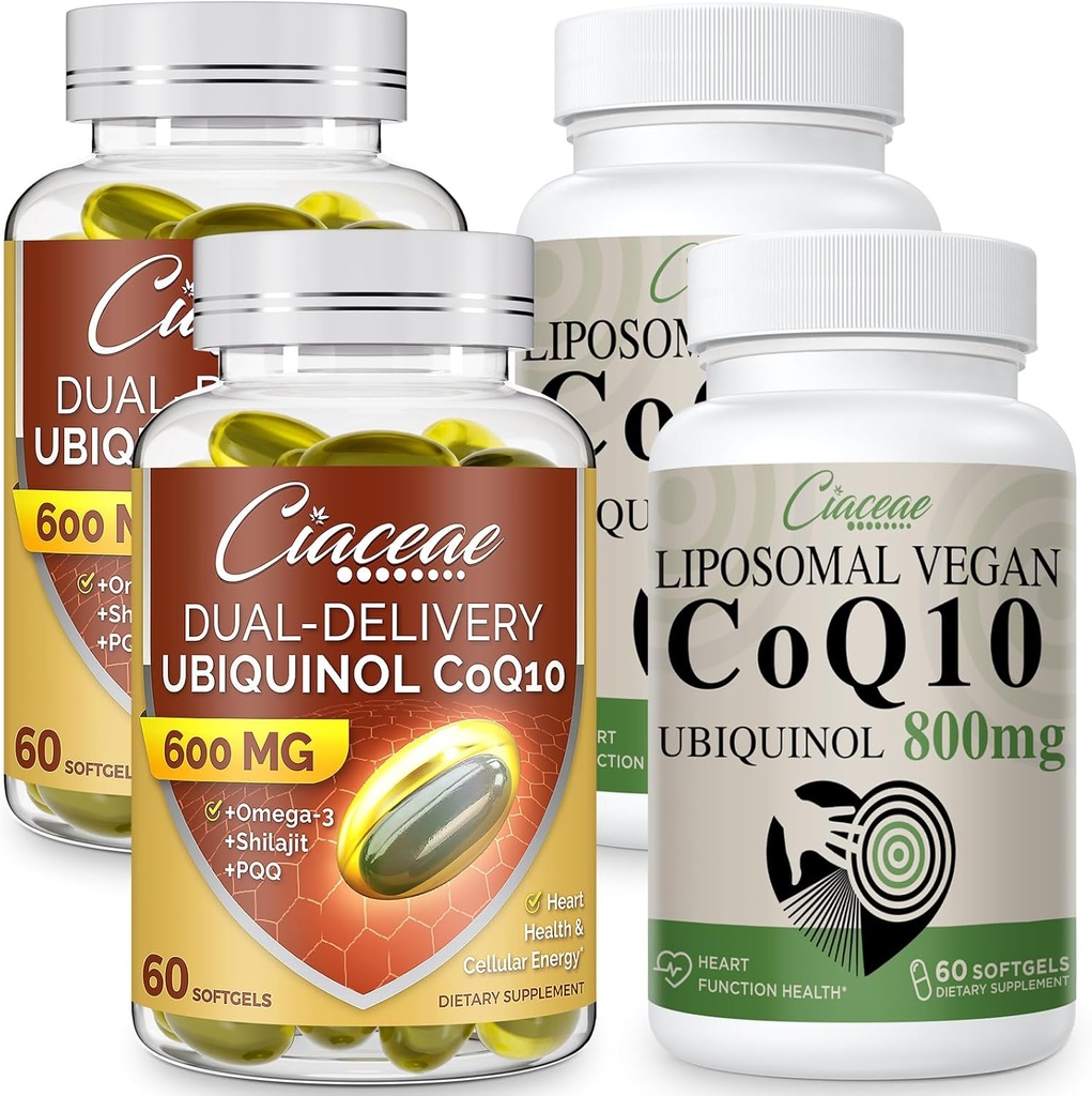 Liposomale CoQ10 800mg 2PCS Bundel met Ubichinol CoQ10 600 MG Softgels met Omega-3 & Shilajit & PQQ 2PCS