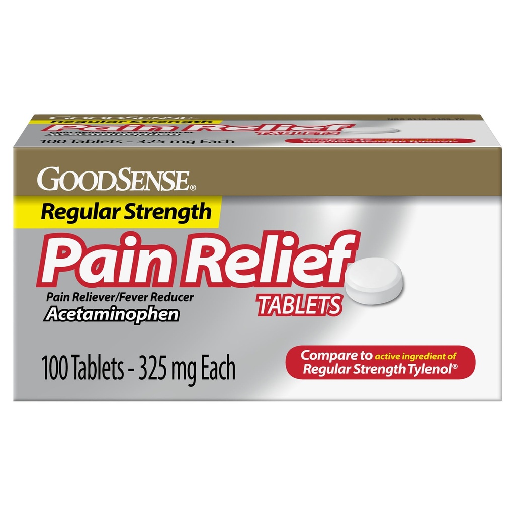 Pijnverlichting, Acetaminofen tabletten 325 mg, regelmatige sterkte, pijnstiller en koortsreducer