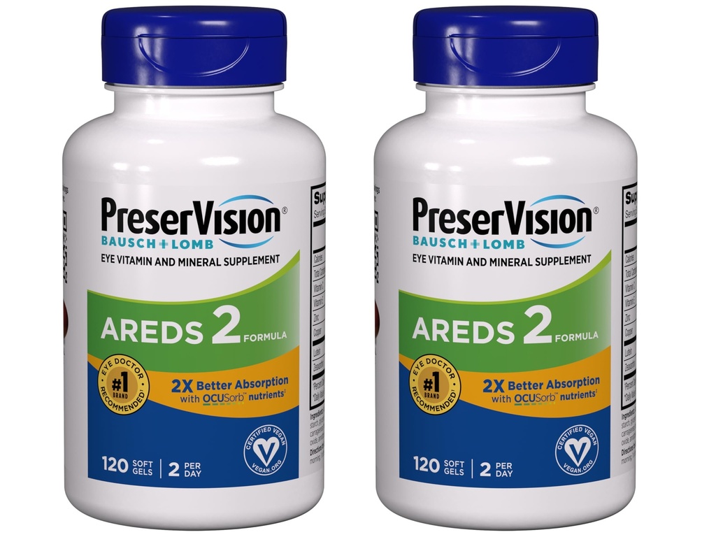 PreserVision AREDS 2 Eye Vitamin & Mineral Supplement with OCUSorb, 120 Vegan Soft Gels, Contains Lutein, Zeaxanthin, Vitamin C, Zinc, Copper & Vitamin E, Eye Health Supplements for Adults (Pack of 2)