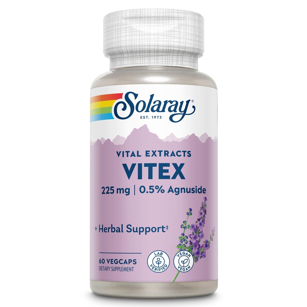 SOLARAY Vitex Berry Extract 225 mg - Chasteberry Supplement for Women - Traditional Hormone Balance Support - Chaste Tree Berry - Vegan, Lab geverifieerd - 60 Servings, 60 VegCaps