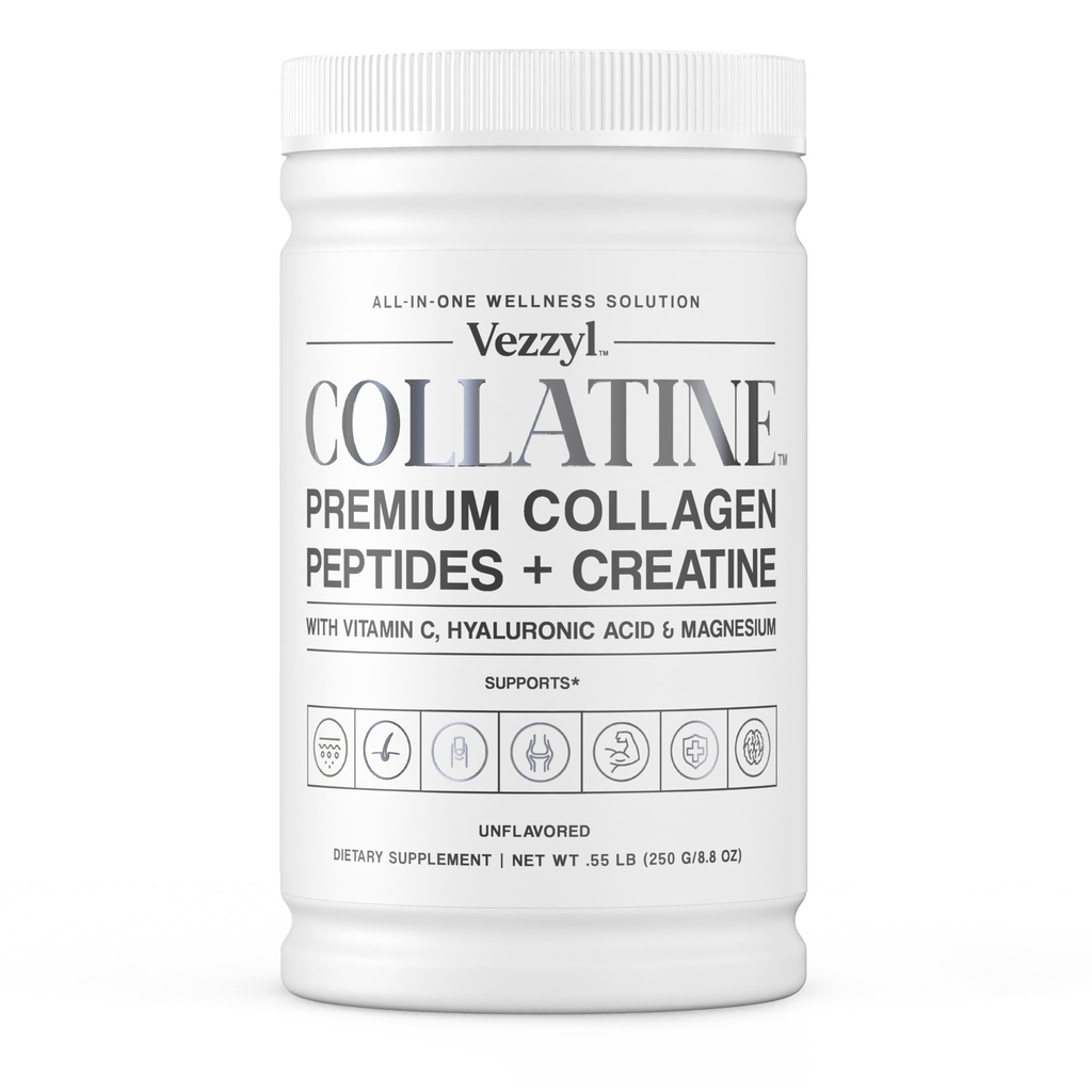 Collatine - Premium Collageen Peptiden + Creatine met vitamine C, hyaluronzuur en Magnesium voor huid, haar, nagels, bot en gewrichts-, spier-, immuun- en cognitieve hulp (.55 LB (250 G/8.8 OZ)