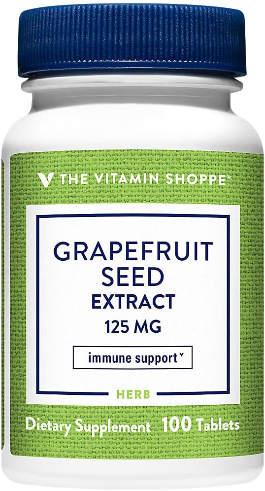 The Vitamin Shoppe Grapefruit Zaad Extract 125MG, Antioxidant Kruidensupplement voor Reizigers Immuun Ondersteuning met Zaden & Pulp van Verse Grapefruit, Bevat Citricidal merk (100 tabletten)