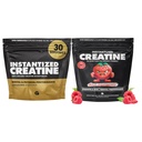 Gains in Bulk Instantized Creatine Bundle, Oplosbare pre workout poeder, ondersteunt spieropbouw, kracht en prestaties, ongearomatiseerde en framboos, 60 porties