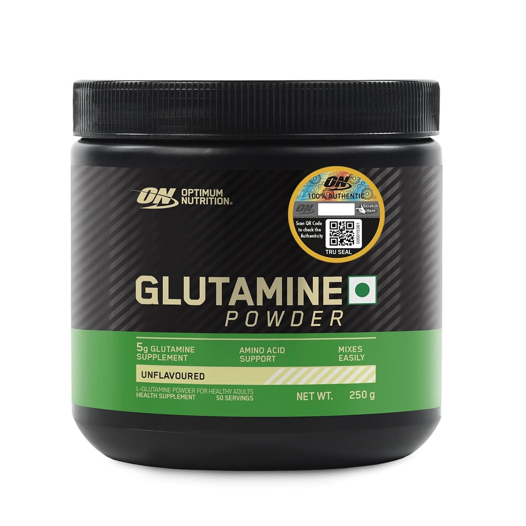 Optimum Nutrition (ON) L-Glutamine Powder- 250 Gram, 50 Serves, 5g Glutamine per serve for Amino Acid Support & Muscle Recovery, Unflavoured.