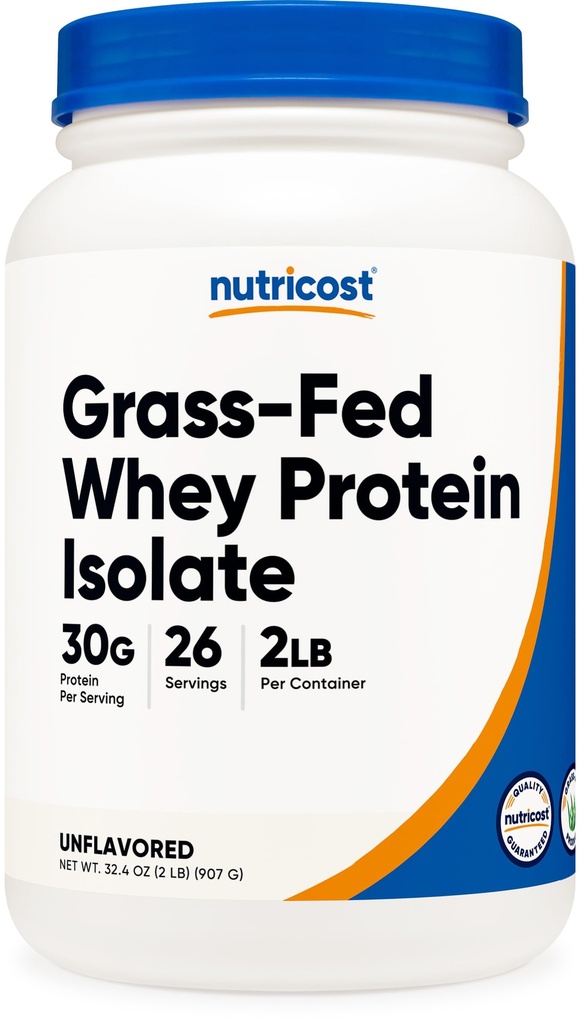 Nutricost Grass-Fed Wei Proteine Isolaat (Unflavored) 2LBS - Non-GMO, Glutenvrij, Pure Proteïne