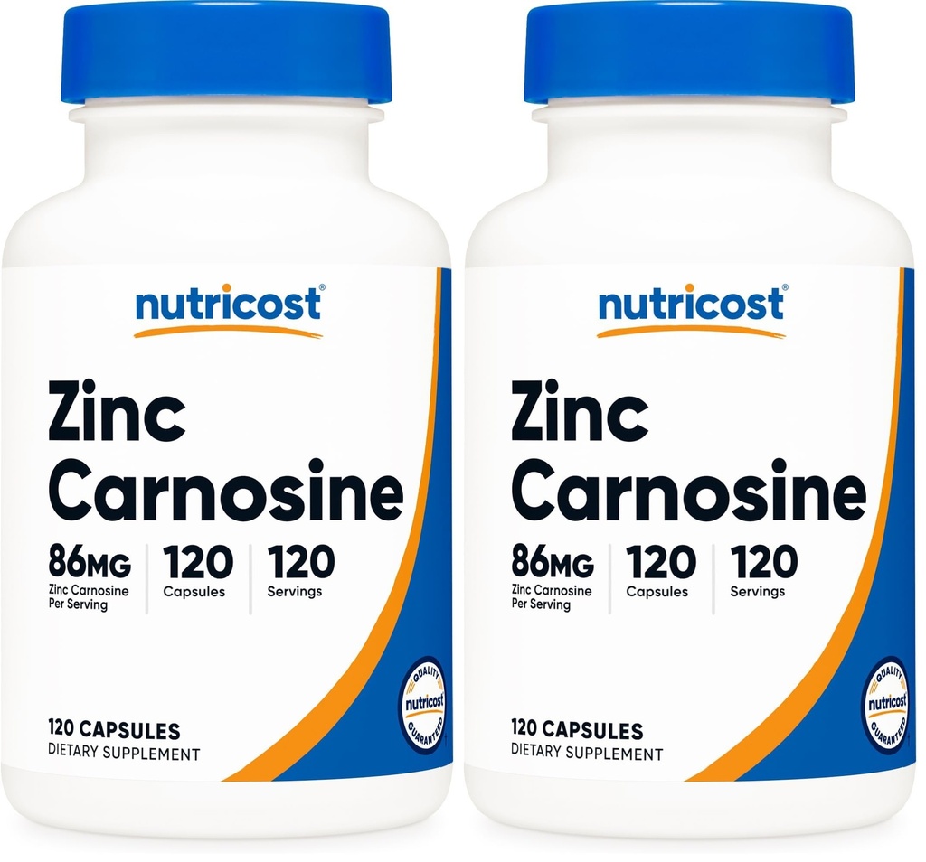 Nutricost Zink Carnosine 86mg, 120 Capsules - Non-GMO, Glutenvrij, Zink L-Carnosine Supplement (verpakking van 2)