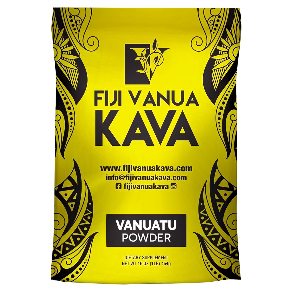 Fiji Vanua Kava Vanuatu Powder, Kava Root Powder Gemaakt van Pure Noble Kava met Sun-Dried Lateral Roots, Premium met Kavalactonen, Makkelijk te bereiden Medium Grind Kava, 16 oz, 1 Pond