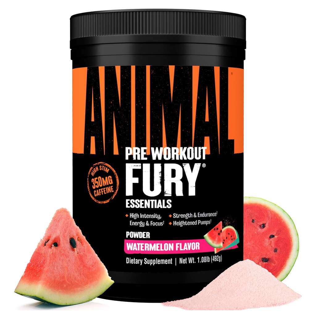 Animal Fury Pre Workout Powder Supplement for Energy and Focus 5g BCAA 350mg Caffeine Nitric Oxide Without Creatine Powerful Stimulant for Bodybuilders, Watermeloen