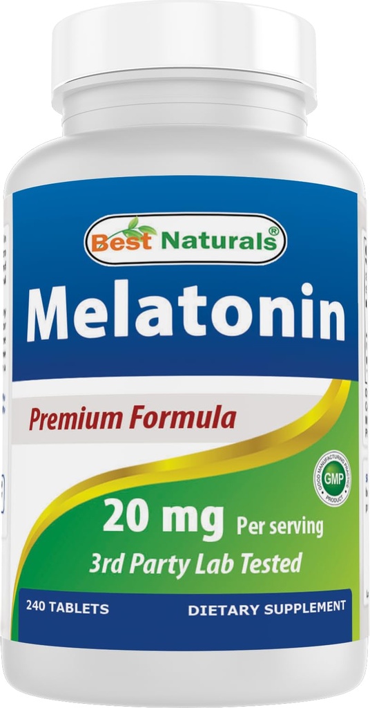 Best Naturals Melatonine 20mg 240 tabletten - Drugvrije nachtelijke slaaphulp - Non-GMO & Glutenvrij
