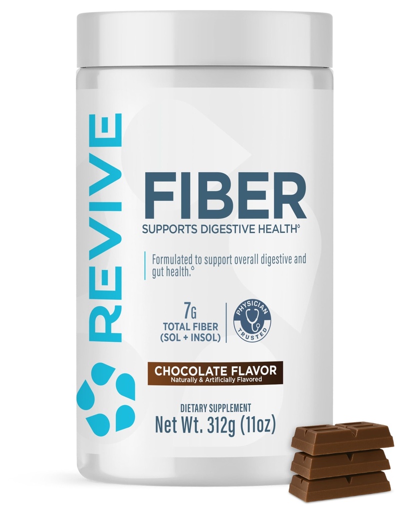 Revive MD Fiber Supplement voor de spijsvertering en Gut Health - 5g van Dietary Fiber Ondersteunt een gezond spijsverteringssysteem met Psyllium Husk & Meer - 30 porties, chocolade