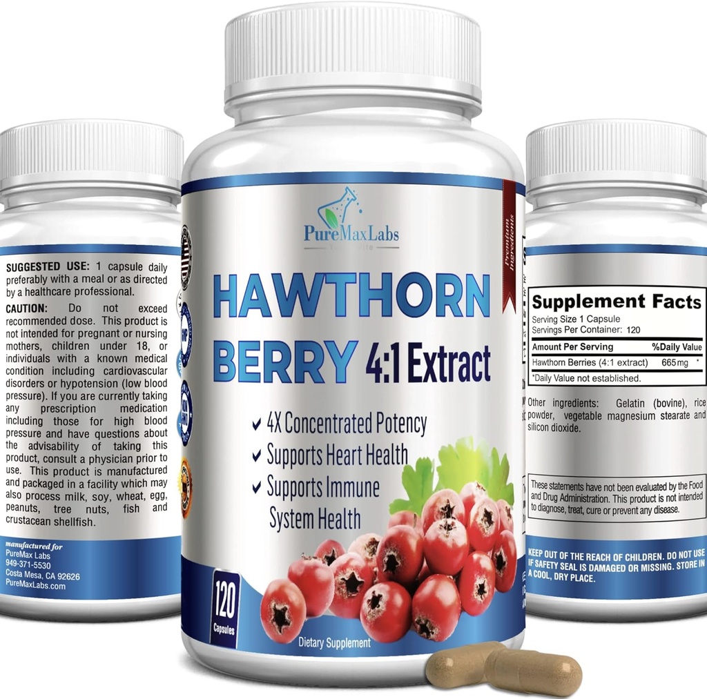 Hawthorn Berry 4:1 Extract (120 capsules) Immuunsysteemondersteuning, Super Antioxidant, Hawthorn Berry Capsules Geconcentreerd uit 2660mg Bessen