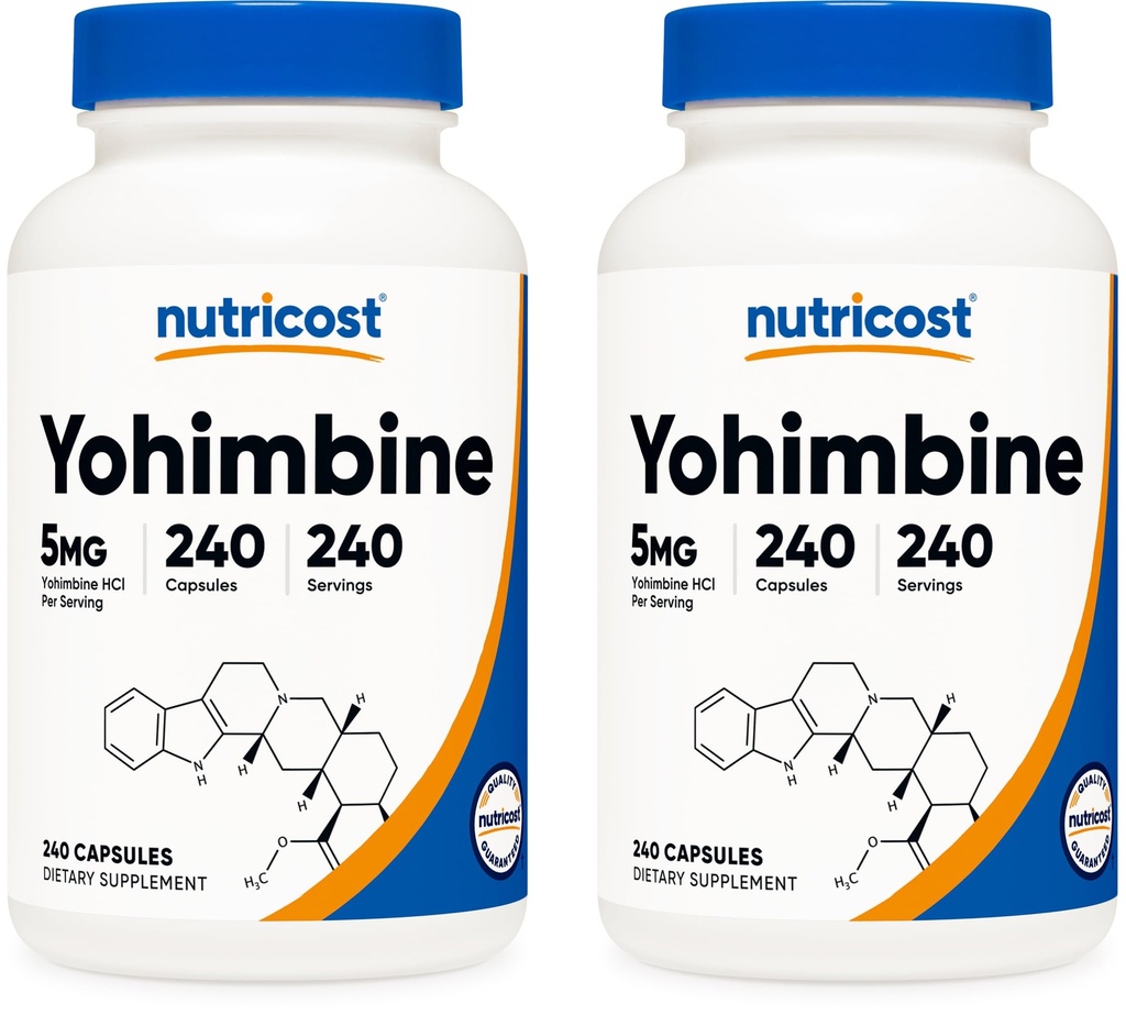 Nutricost Yohimbine HCl 5 mg, 240 capsules (2 flessen) - extra sterkte - Glutenvrij & niet-GMO