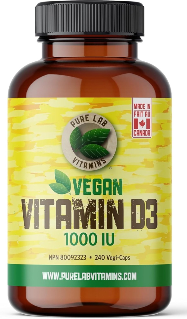 Pure Lab Vitaminen Vegan Vitamin D3 1000IE, 240 Vegi-Caps Made in Canada