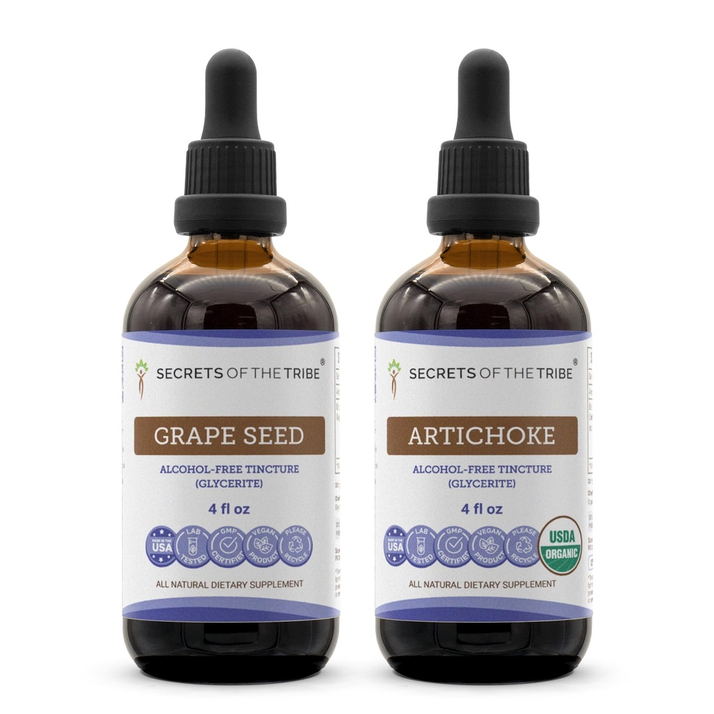 Secrets of the Tribe Grape Seed and Artichoke Liquid Extract (2 pcs.) | Alcohol-Free Tinctures | Grape (Vitis vinifera) Dried Seed and Artichoke (Cynara scolymus) Dried Leaf (2x4 fl oz)