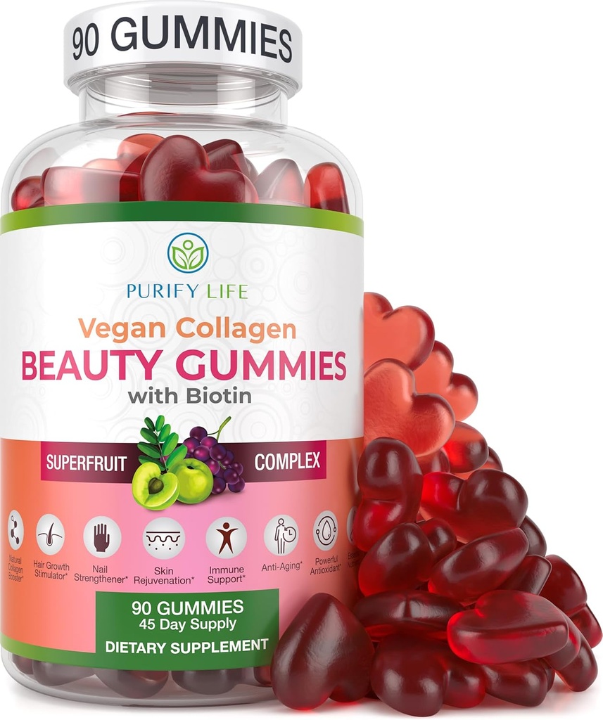 Purify Life Vegan Collagen Gummies with Biotin & Saw Palmetto Extract Bundle, Vitamins for Hair Skin and Nails Health, Hormonal Balance in Men and Women, Gluten-Free & Vegan, Replace Capsules, Pills