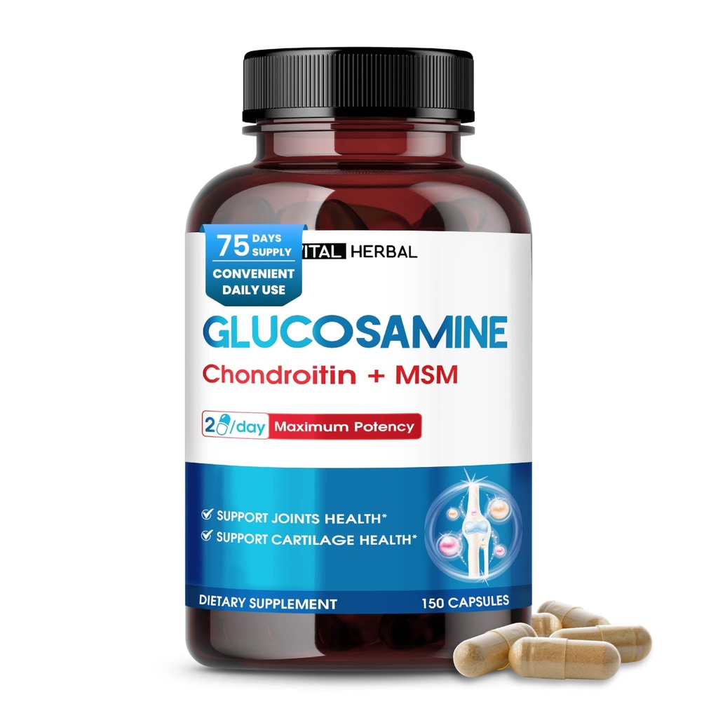 VITAL HERBAL Liposomale Glucosamine met Chondroitine, MSM- Maximale Potentie- Ondersteuningsgewrichten, Cartilage- Made in The USA