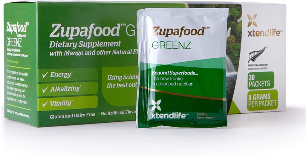 Xtendlife Zupafood GREENZ Powder - Organic Greens Powder Superfood Detox Juice Mix with Spirulina/Wheatgrass for Gut Health, Natural Detoxification & Strong Immunity 