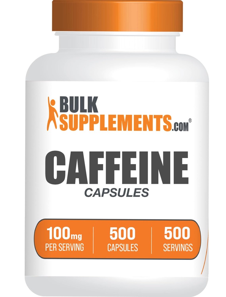 BulkSupplements.com Cafeïne 100mg Capsules - Cafeïne Pillen 100mg, Supplement voor Energie Boost - Glutenvrij, 1 Capsule per Serving, 500 Tellen (Pack of 1)