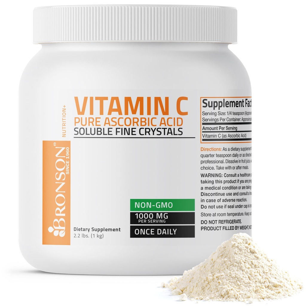 Bronson Vitamine C Powder Pure Ascorbic Acid Oplosbaar Fijn Niet GGO Crystals 
