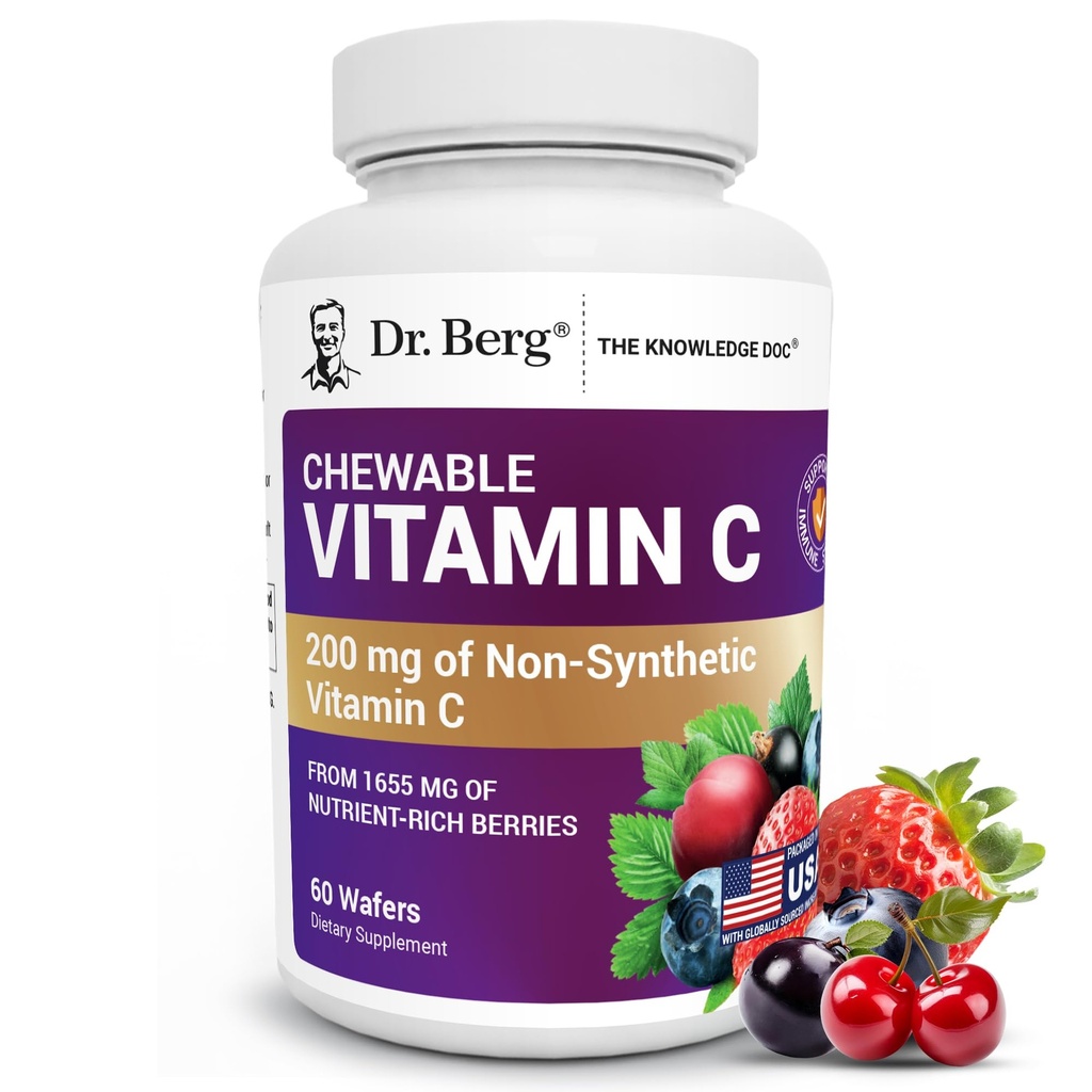 Dr. Berg Kauwbare vitamine C Complex - Gemaakt met biologische, niet-GMO Bessen - 60 Delicious Wafers