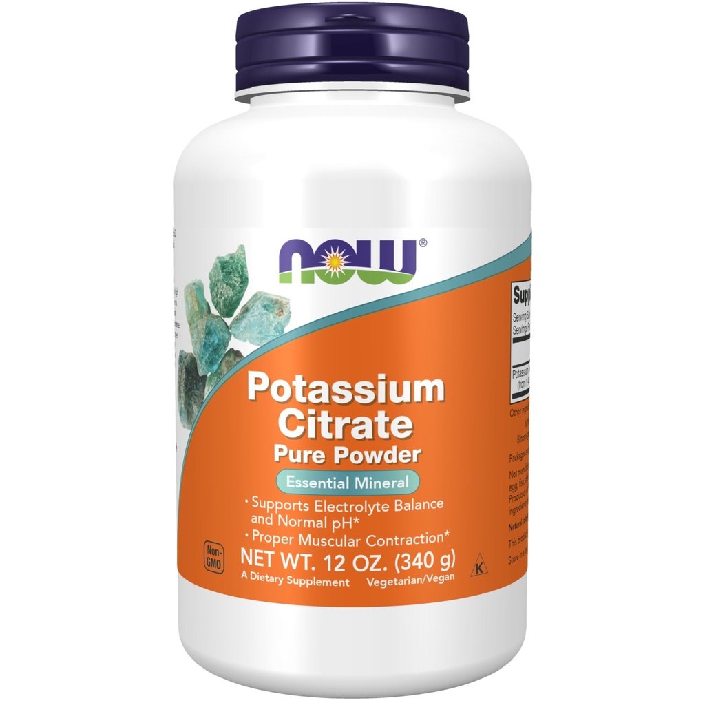 NOW Foods Supplementen, Kalium Citroen Poeder, Ondersteunt Electrolyt Balance en normale pH*, Essentiële Minerale, 12-Ounce