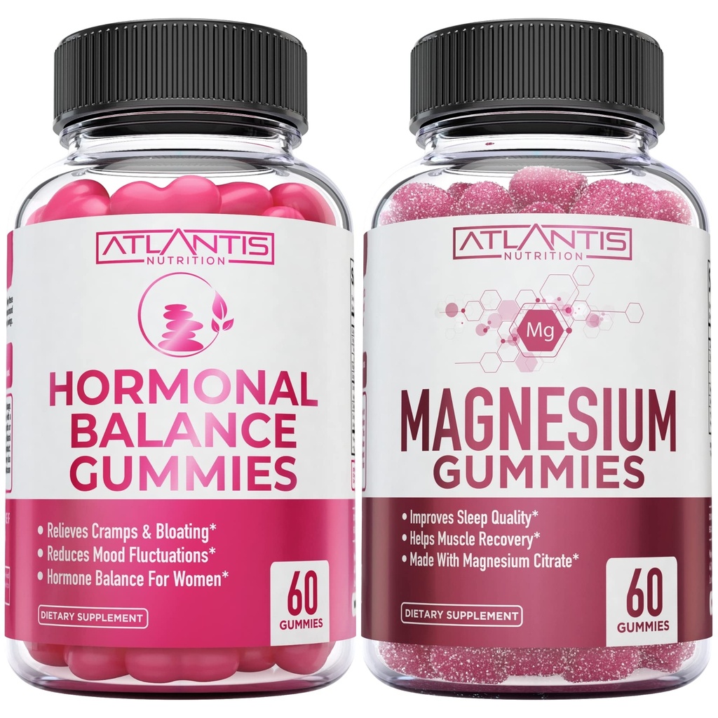 Hormonale balans en Magnesium Gummies voor spierkrampen, PMS Gummies Alleviate Bloating & Mood Swings, Magnesium helpt voorkomen Krampen en bevordert spierherstel - 60 Veganistische Gummies per fles