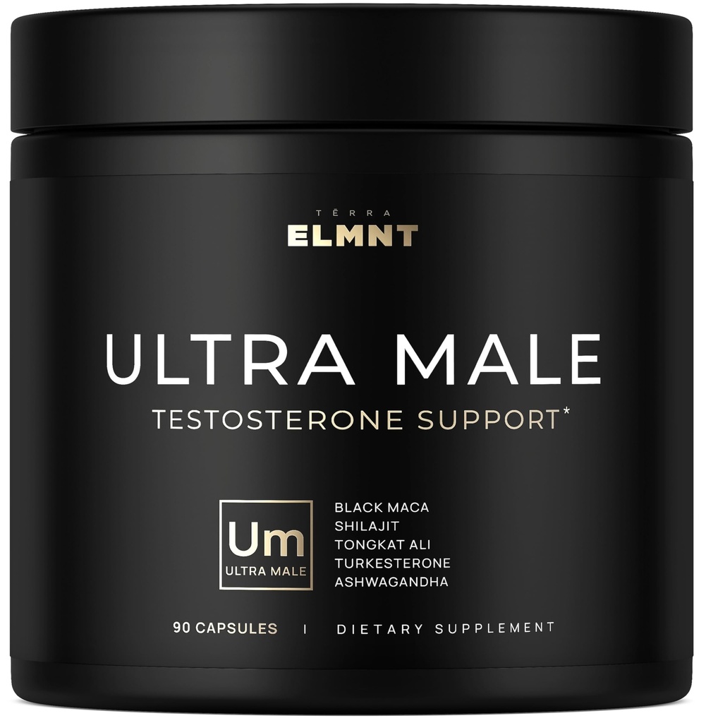 ULTRA MALE® Premium Testosterone Booster for Men w. 100:1 Shilajit, 40:1 Black Maca, Ashwagandha 25%, Tongkat Ali 10% - Clinical Strength Male Enhancing Testosterone Supplement for Men Health Libido+
