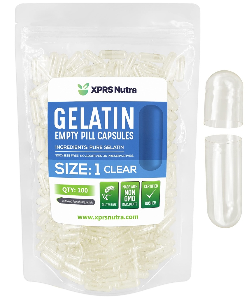 XPRS Nutra Maat 1 Lege Capsules - 100 Tel leeg Lege Gelatine Capsules - Lege Pillen Capsules - DIY Capsule Filling - Vulbare Pure Bovine Pillen Capsules Lege Gel Caps Pillen