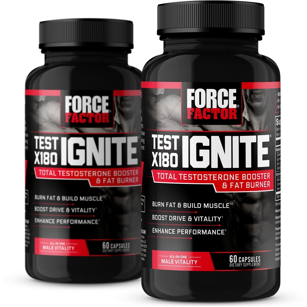 Test X180 Ignite, Testosteron Booster & Fat Burner for Men, Testosteron Supplement to Burn Fat, Build Muscle, Excrease Energy, and Boost Vitality and Performance, 60 Count (Pack of 2)