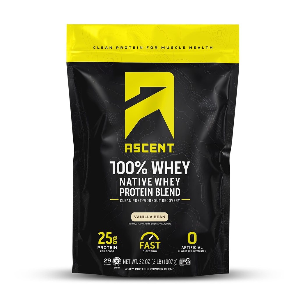 Stijgen 100% Wei Proteïne Poeder - Post workout Wei Proteïne Isolaat, Zero Artificial Flavors & Sweeten, Soja & Gluten Vrij, 5.5 g BCAA, 2.6 g Leucine, Essentiële Aminozuren, Vanille Bean 2 lb