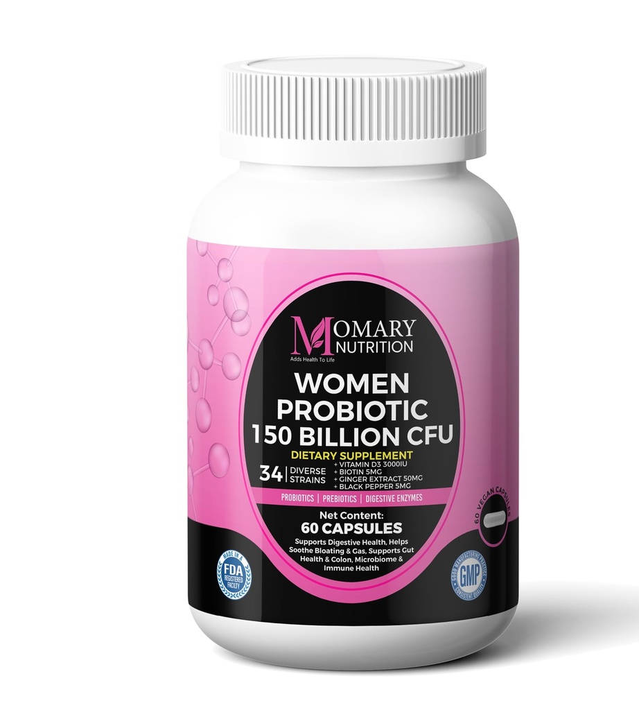 9-in-1 Biokweken Complex voor vrouwen 150 miljard CFU Probiotica met 34 Diverse Strains, Organische Prebiotica, Postbiotica, Digestieve Enzymen & Biotine Ondersteunt Digestief Evenwicht & Gut Microbioom