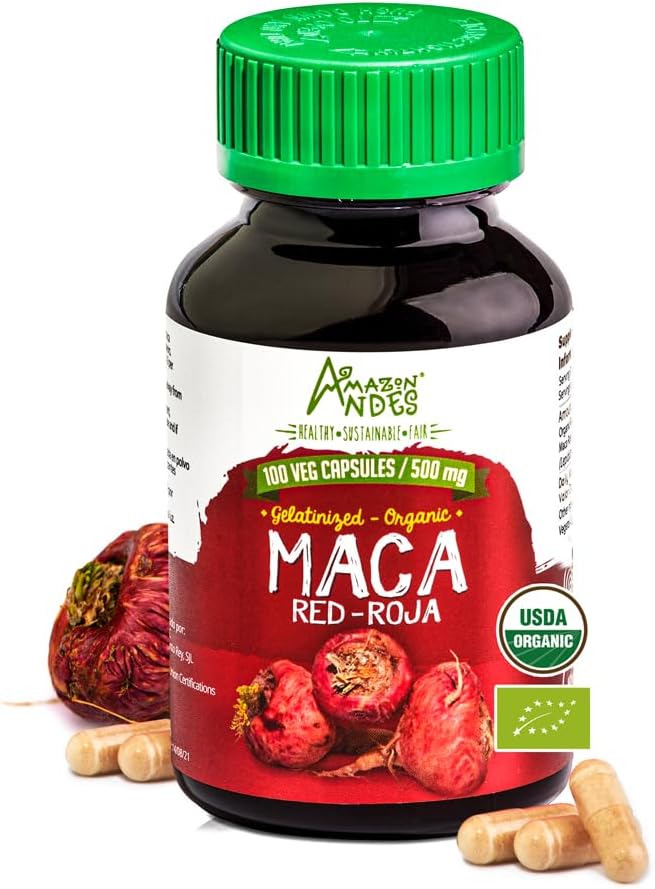 Andes Red maca Root Capsules - Vrouwelijke Health Supplement - Natural Energizer - USDA NOP Certified - Genitalized, Non GMO & Gluten Free - 100 Vegan Pillen (1500mg per portie) - Made in Peru