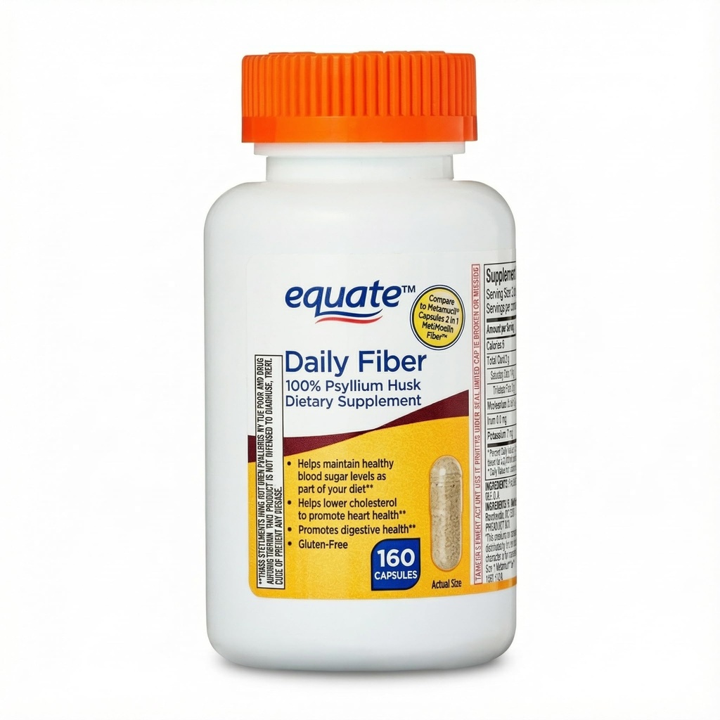 Fiber Supplement Psyllium Husk Capsules, 100% Whole Psyllium Fiber Pillen, Unflavored, Gluten-Free, 160 Tellen