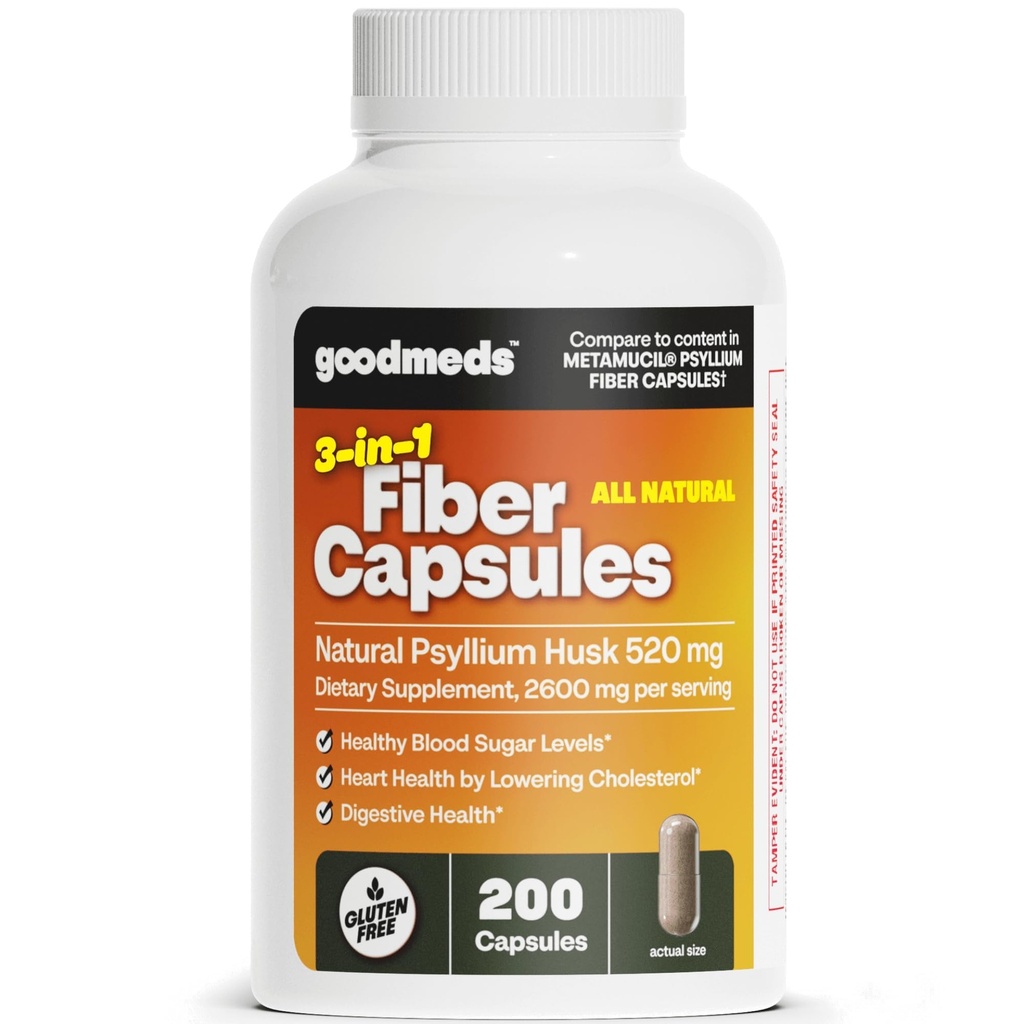 Psyllium Husk Fiber 520mg Capsules Supplement Oplosbare Dieet Colon Ondersteuning voor vrouwen en mannen, herstellen Digestieve Regularity en Balance (200 Tel.)